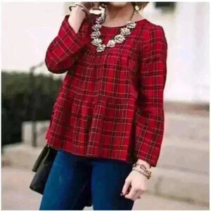 Madewell Women's Size Small Tartan Plaid Ruffle Tiered Button Down Back Top